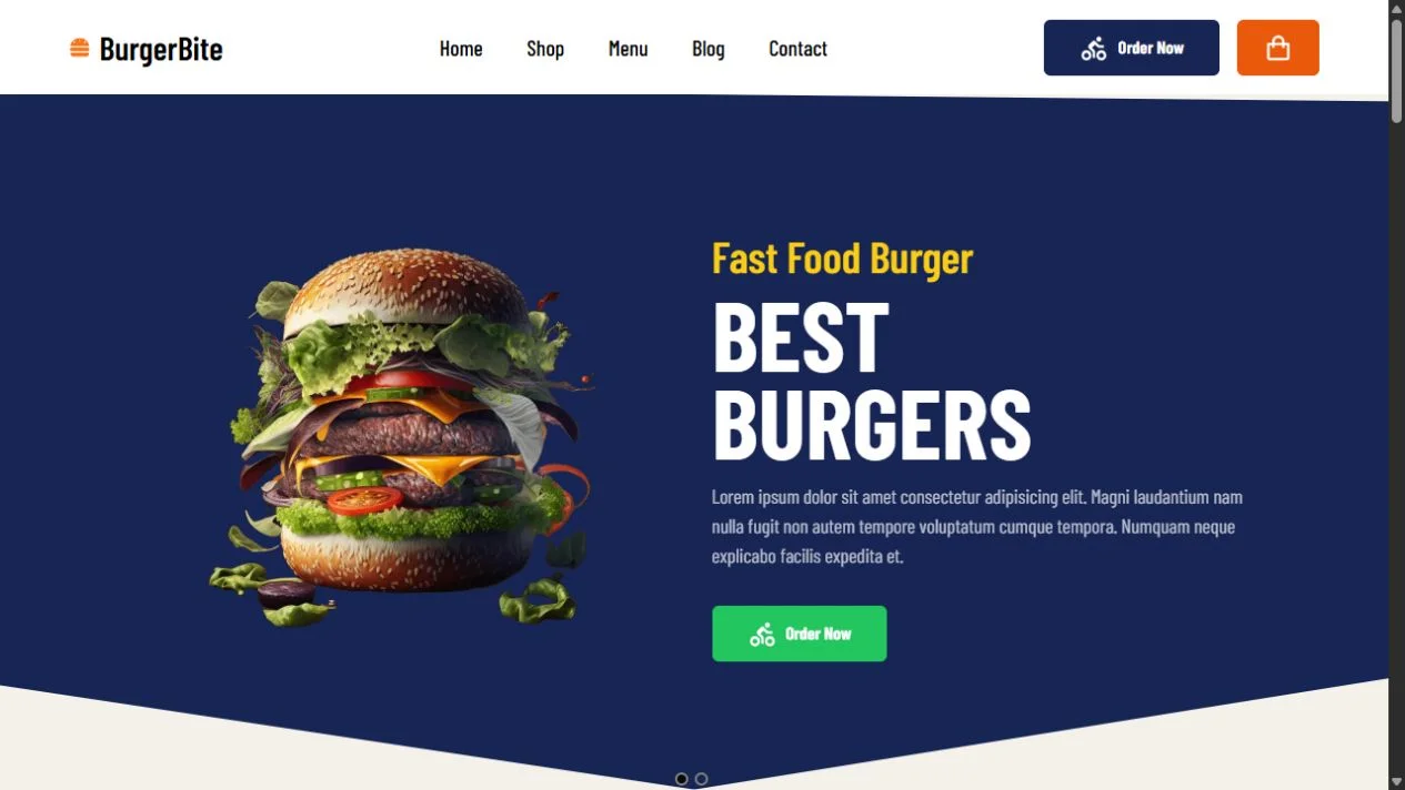 Burger Landing home page screenshot