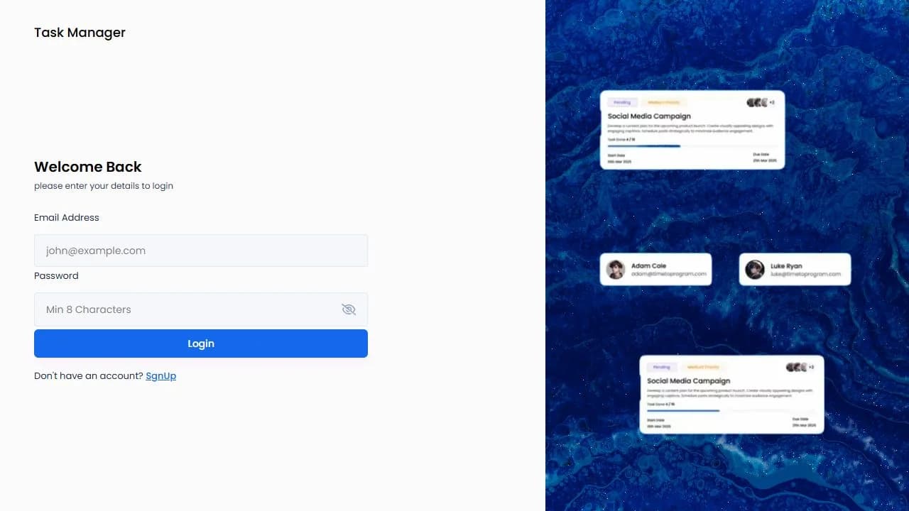 Task Manager public login screen